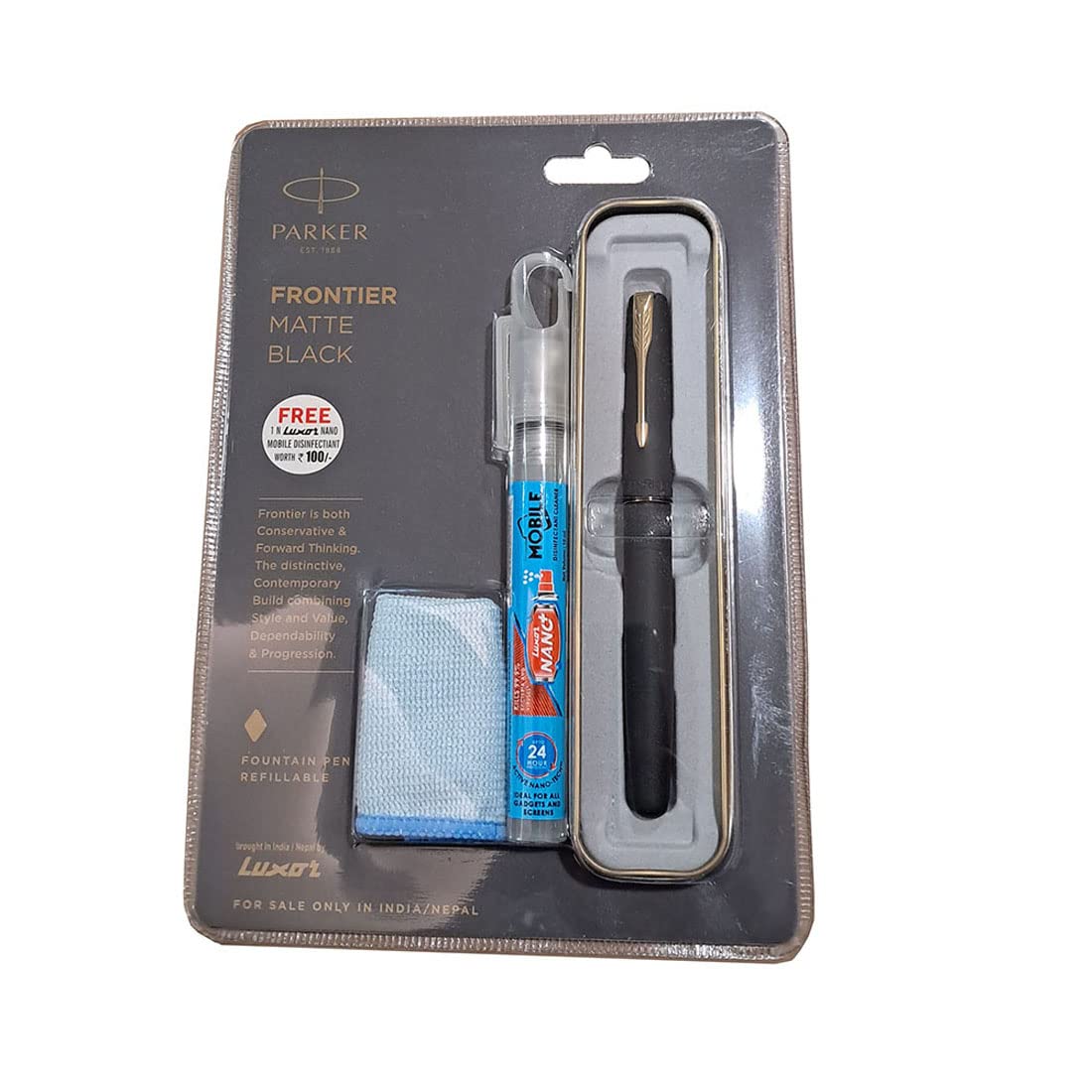 Parker FRONTIER MATTE BLACK GOLD TRIM FOUNTAIN PEN – FINE NIB