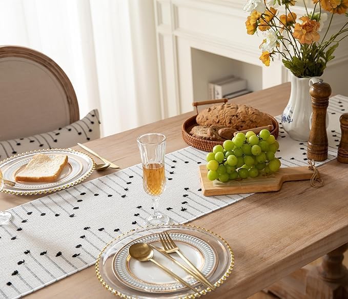 Image of Premium Boho Cotton Table Runner for 4 6 Seater Dining Table |Center Table |Coffee Table|Dining Table|Eating Area|Table Decor(14*72 INCHES)|Black W| SZPR 052