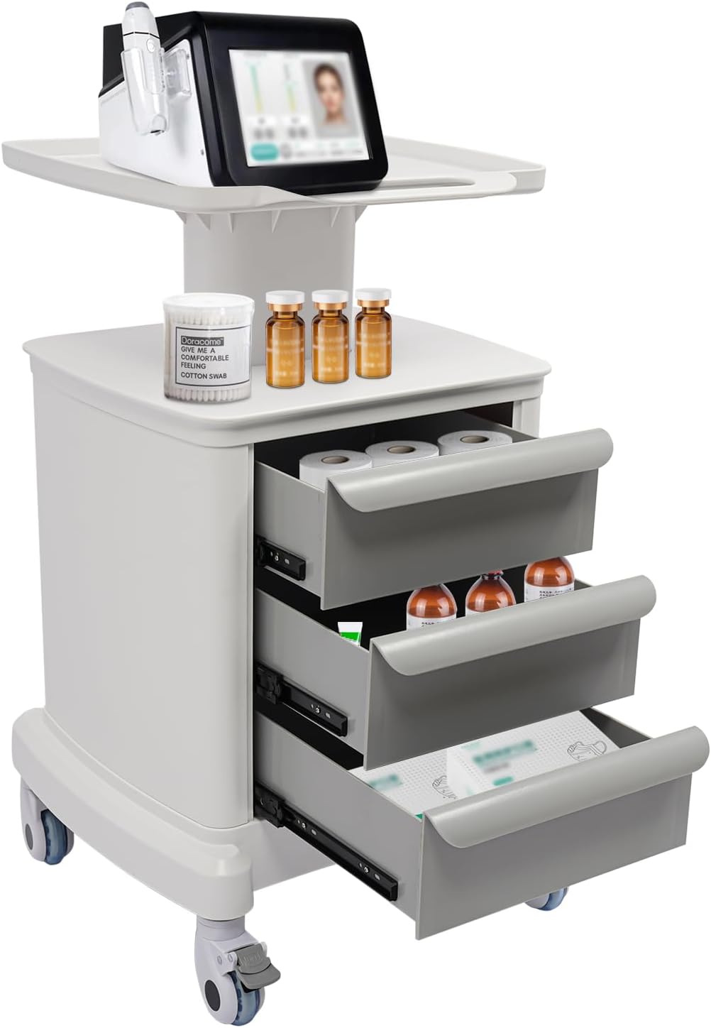 Mobile Medical Cart with 3 Drawers, Utility Cart with Wheels Commercial Hospital Office Lab Cart Beauty Salon Storage Trolley, for Hospital Lab Clinic Pet Shop