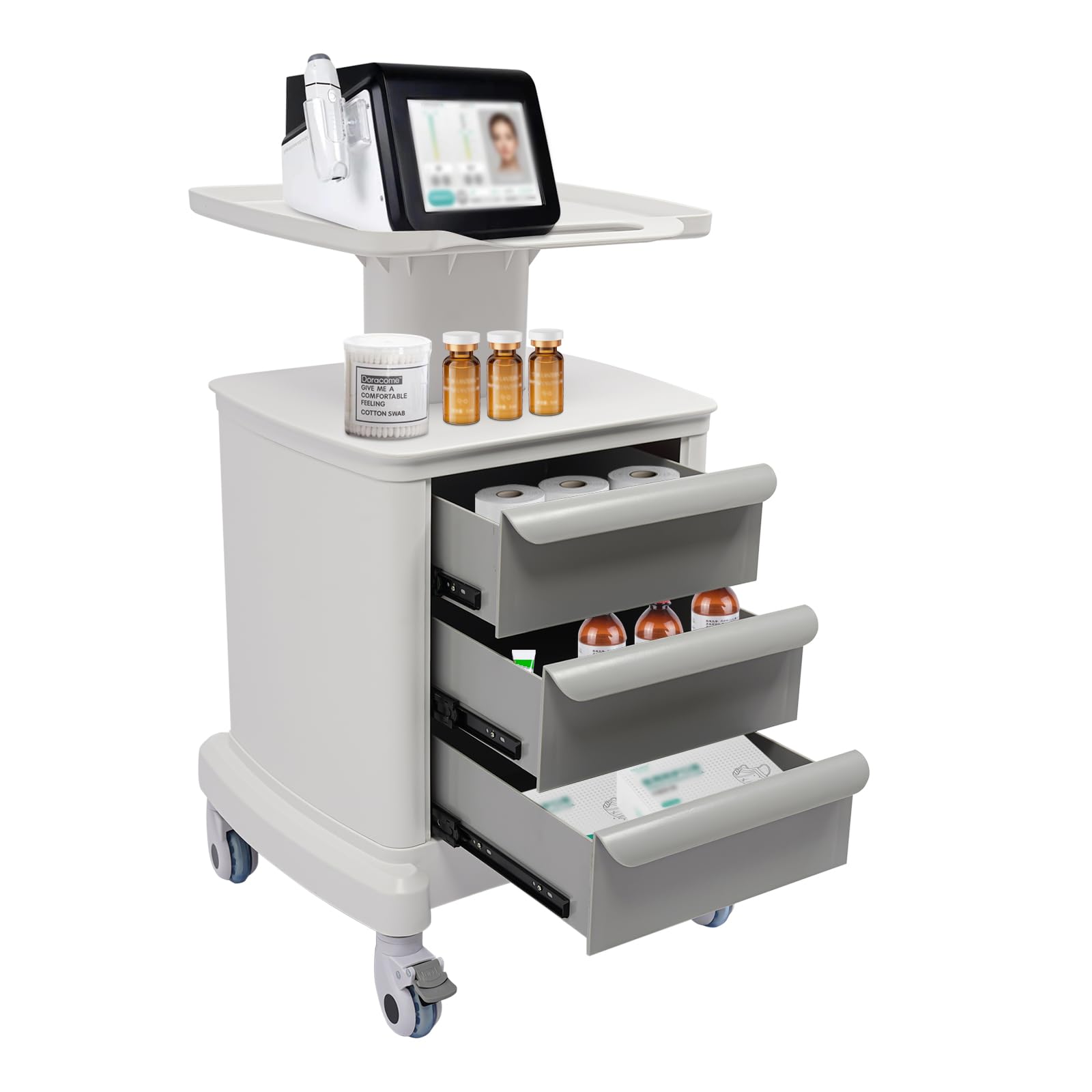 Mobile Medical Cart with 3 Drawers, Utility Cart with Wheels Commercial Hospital Office Lab Cart Beauty Salon Storage Trolley, for Hospital Lab Clinic Pet Shop