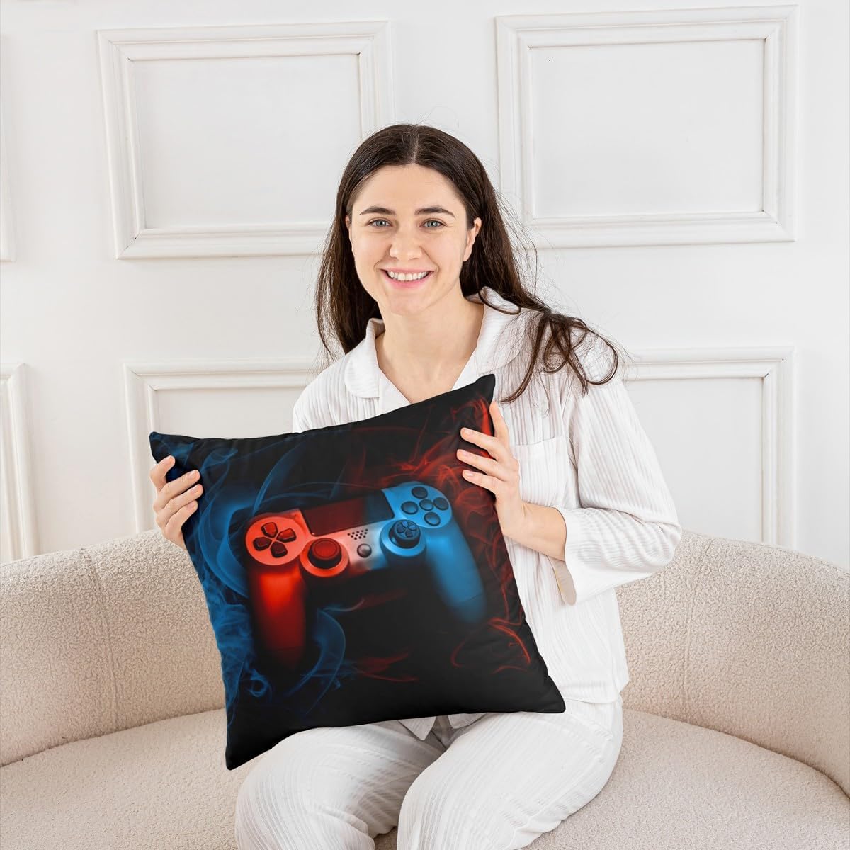 Gamepad Throw Pillow Covers 24"x24" Set of 2 Soft Gaming Pillow Cases Cushion Covers for Living Room Bedroom Game Sports Blue and Red Frog Style Decorative Throw Pillowcases for Sofa Couch Chair