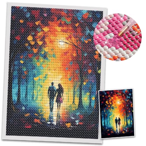COGNOO Romantic Couple Diamond Art Painting,Romantic Bedroom Diamond Art Painting,Couples are Walking in The Woods,Vibrant Palette,Spectacular backdrops,Vibrant Colors in Nature,Dazzling Chiaroscuro,