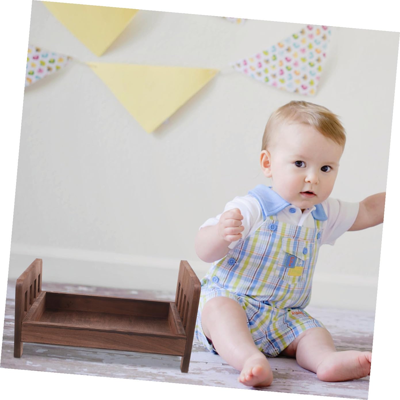 Housoutil Holzbett für Neugeborenenfotografie Dekorative Fotorequisite Babybettfotorequisiten Requisiten für Babyfotografie Mini-Bett für Fotoshooting
