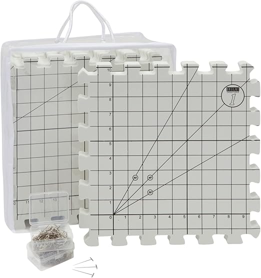 Bright Creations 9 Extra Thick Blocking Board Mats for Knitting w/Grids, 200 T-Pins, 1 Storage Bag (210 Pieces)