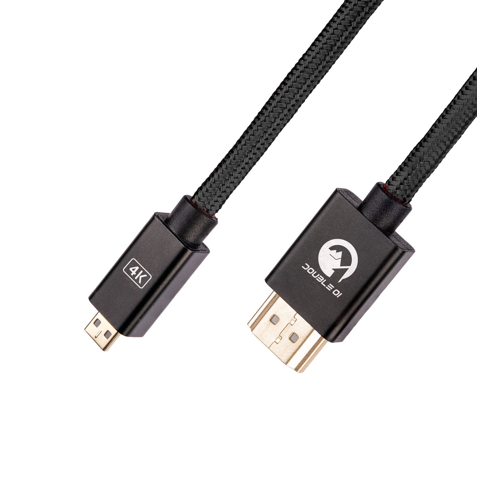 Double O1 4K Micro to Full HDMI Cable for Mirrorless DSLR Camera, 4K Monitor, Screen | 60Hz | 18Gbps | Gold Plated Connectors | Nylon Braided Coiled +1YR Warranty (40cm Micro/Full HDMI, Black)