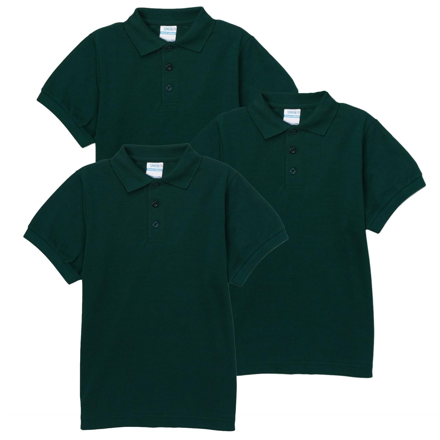 unik Boy's Premium Quality Pique Polo Uniform Shirt Short Sleeve White Sky Blue Navy Hunter Green Burgundy Black Red