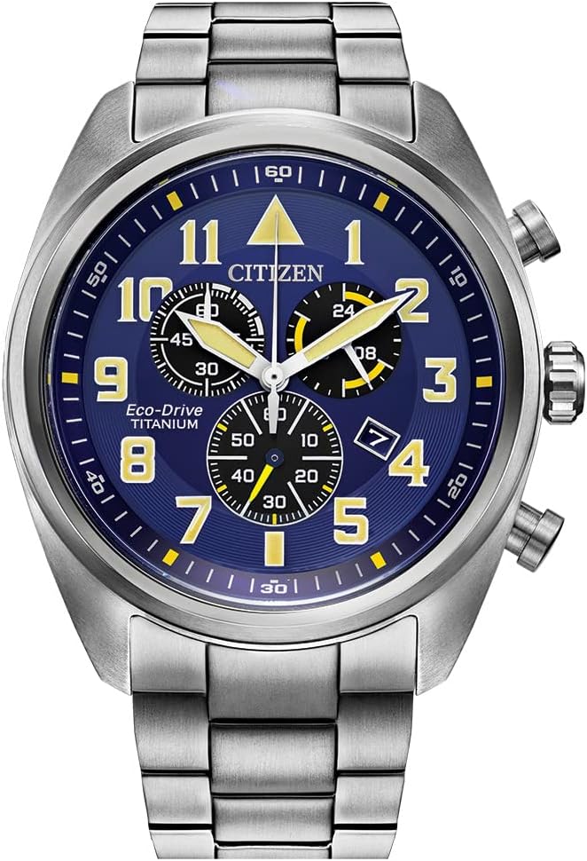 Citizen Men's Eco-Drive Weekender Garrison Chronograph Field Watch in Super Titanium, Blue Dial (Model: AT2480-57L)