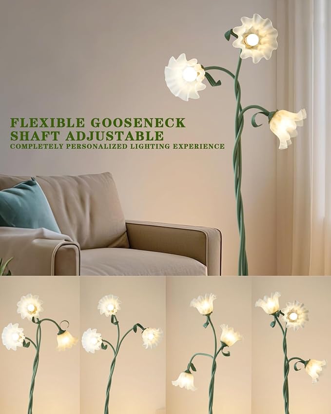 WERFOP Flower Standing Lamp for Bedroom - 3 Color Temperatures Decorative Flower Tall Floor Reading Lamp with Flexible Neck for Bedroom Living Room Office Corner (Green) photo 2