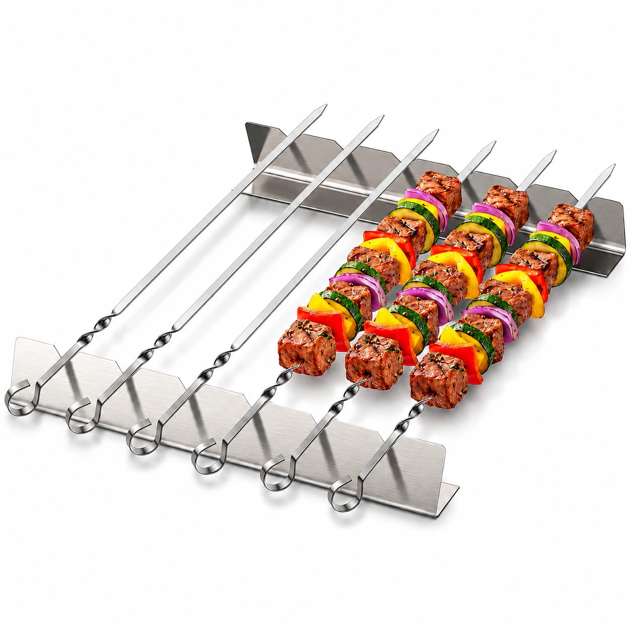 Homealexa Set di Spiedini per Barbecue, Spiedini per Griglia Kabob con Supporto, Accessori per Griglia con 6 Spiedi per Barbecue e Cornice, Accessori per Spiedi di Carne per Barbecue all'aperto
