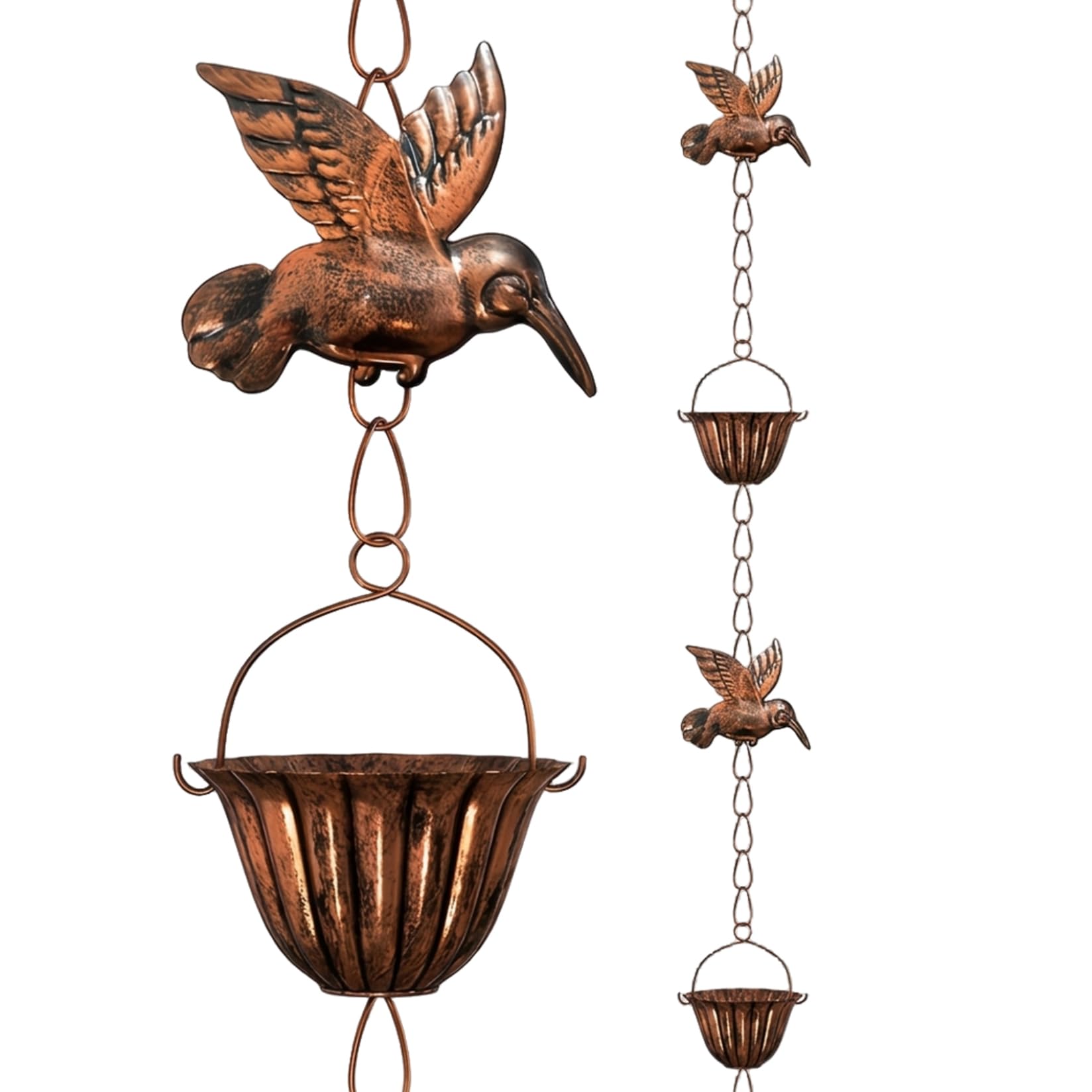 Bonalake Hummingbird Rain Chain for Gutters - Artistic Garden Decor & Functional Rainwater Catcher, 94.5 Inch Metal Outdoor Rain Chain, Bronze