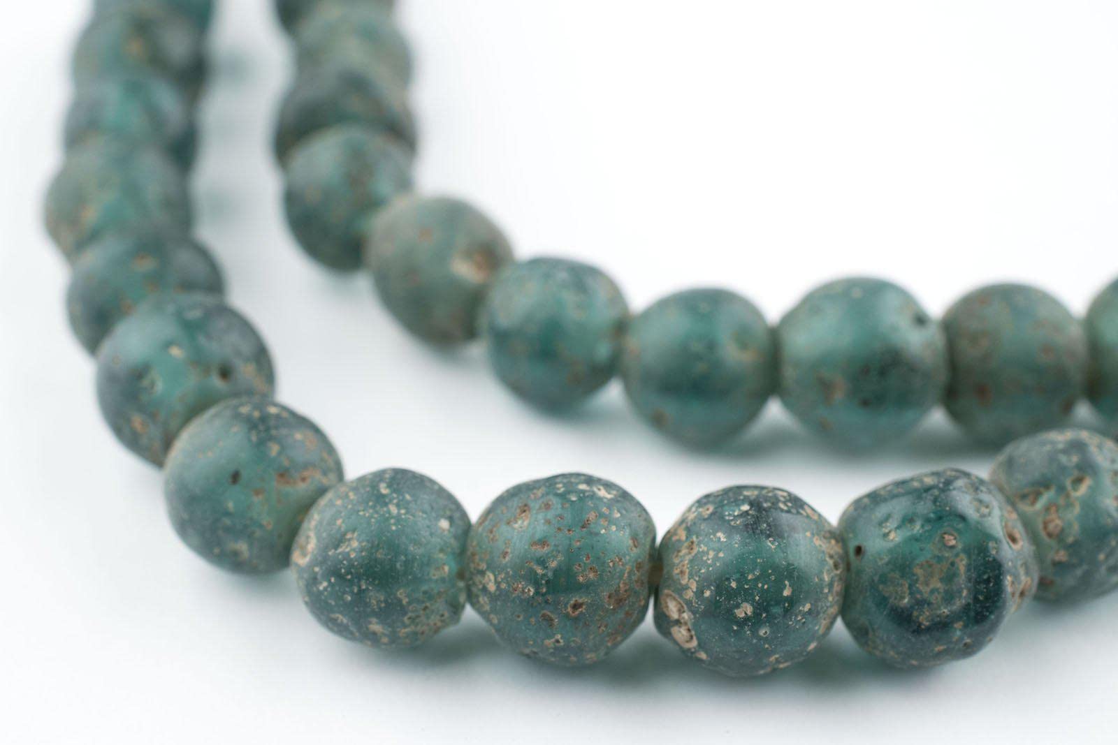 TheBeadChest Ancient-Style Java Glass Beads, Round Indonesian Handmade Fair Trade Etched Spacers for DIY Jewelry Making and Crafts (Forest Green)