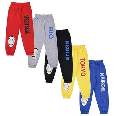 Fingers Boys Girls Kids Pack of 5 Track Pants Pajamas Joggers Sweatpants Cotton Sports Athletic Casual Wear in Graphic Print