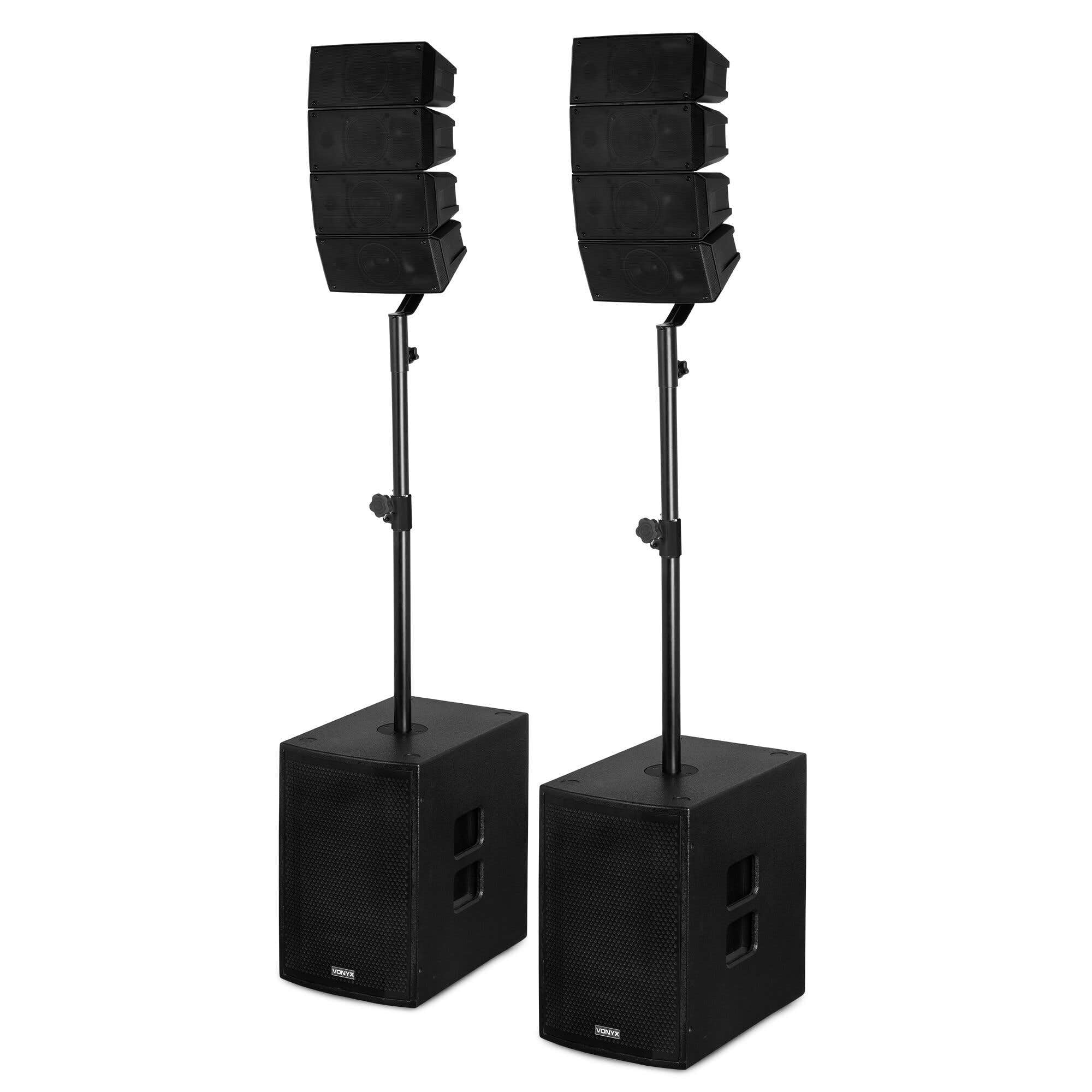 Vonyx VX922 – Sistema PA Line Array 2.2 con Doble subwoofer de 12 Pulgadas 1600W, Bluetooth 5.0, DSP, USB y entradas XLR RCA, Equipo Sonido Profesional para DJ, Eventos, Fiestas y directos potentes