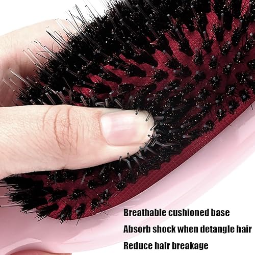 Miniatura 7 de Cepillo desenredante de cerdas de jabalí para cabello natural rizado, fino, lacio, antiencrespamiento, cepillo desenredante, cepillo de peinado para