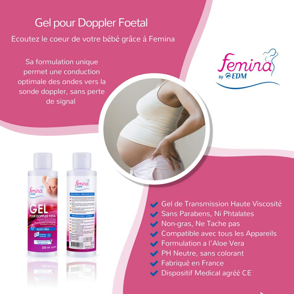 Femina - Gel de transmisión para Doppler Foetal con Aloe Vera - Fabricado en Francia 2 x 250 ml