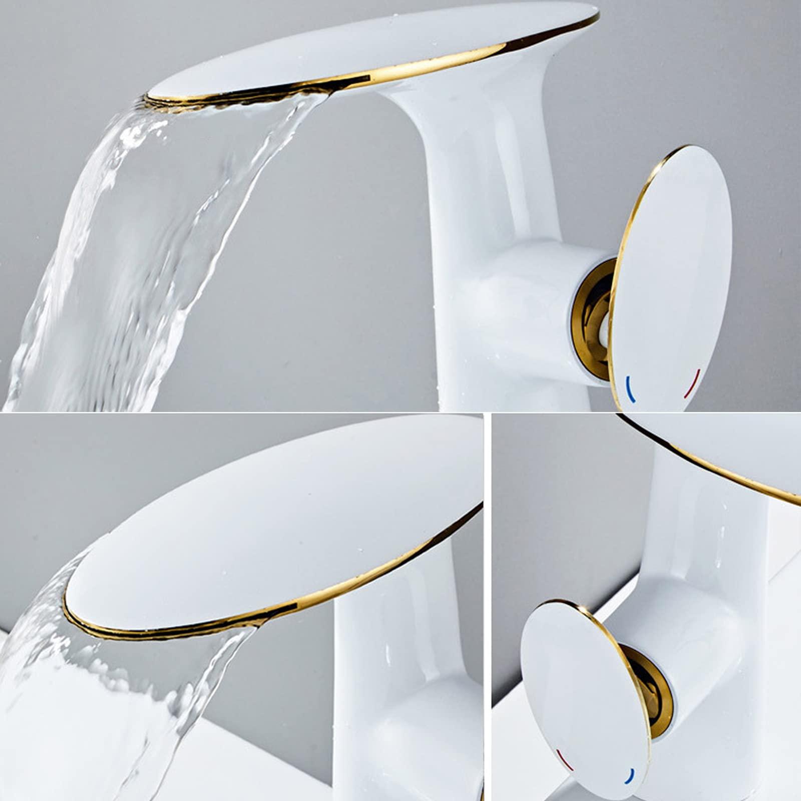 Rubinetto per lavabo a Cascata, Rubinetti per lavabo 1 Foro, Rubinetto per lavabo con Maniglia Singola, Rubinetto per lavabo a Vasca, Rubinetto per lavabo in Oro Bianco per lavabo, Miscelatore per
