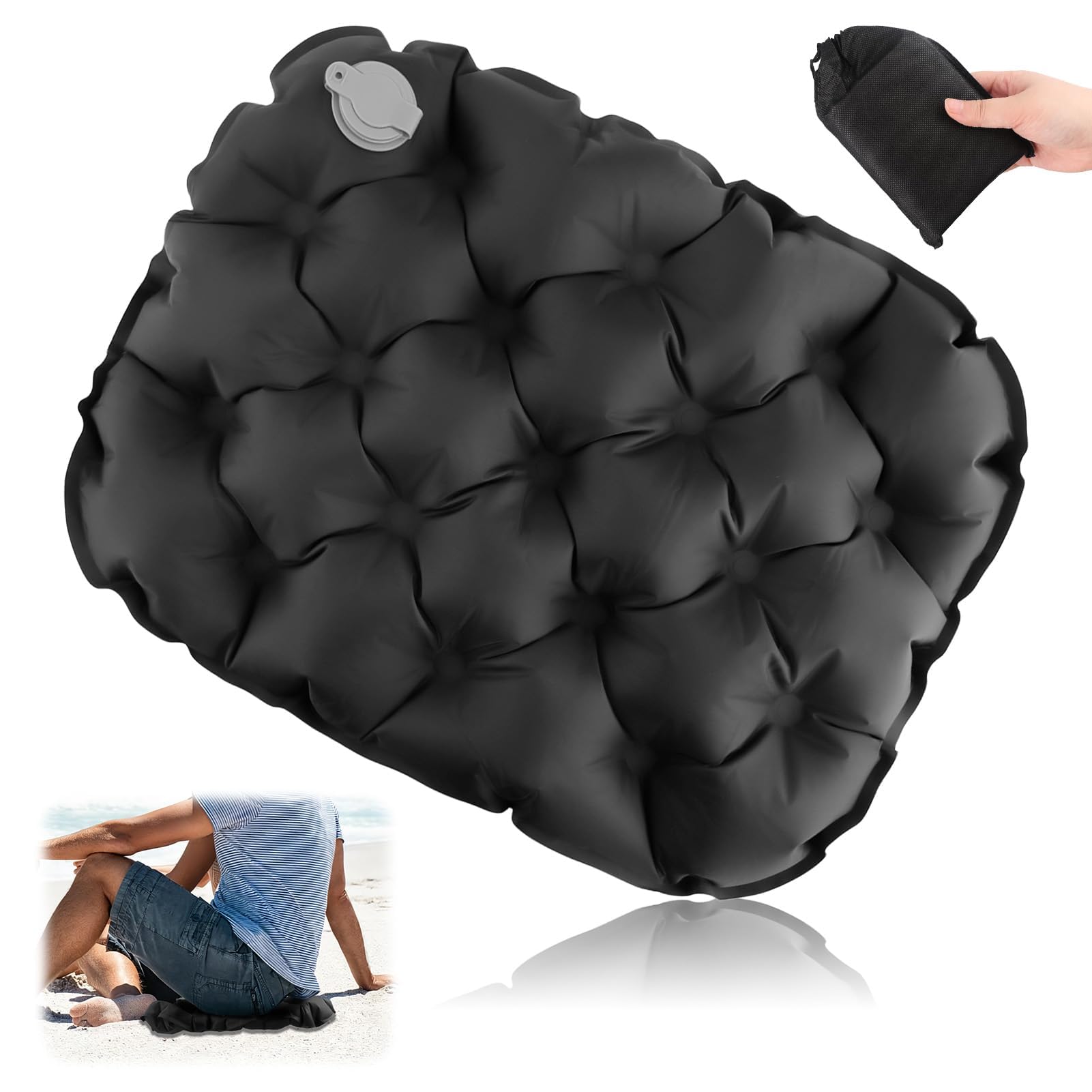 Inflatable Seat Cushion Portable Lightweight Foldable Air Cushion Ideal for Airplane Travel Long Sitting Office Chair Camping Stadium Seat Pad Comfortable Soft Cushion for Outdoor Activities Daily Use
