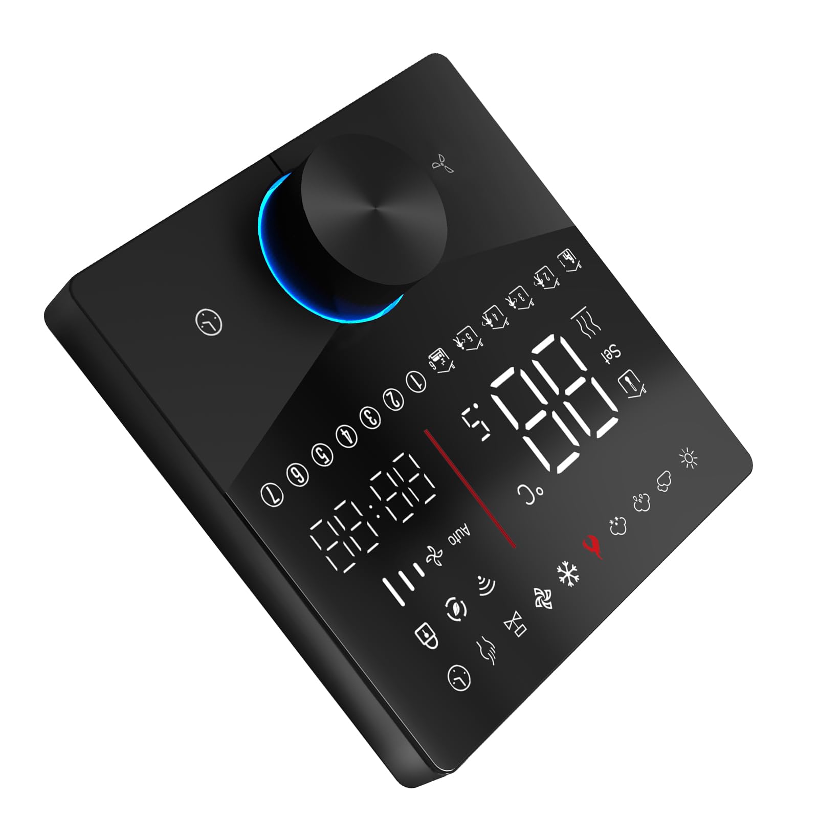 AMONIDA Termostat WiFi, 5 i 2 Programowalny Sterownik Klimatyzatora Kontrola Temperatury Inteligentny Termostat 2 Rurki z Panelem LED Ekran Dotykowy, Kolorowe Pokrętła (BLACK)