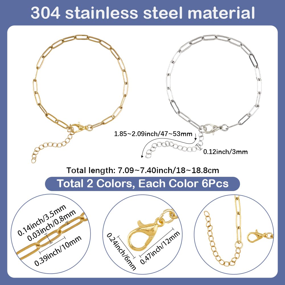 SUNNYCLUE 1 scatola Da 12 pezzi Catena per Bracciale con Graffetta In Argento e Oro Catena per Graffetta In Acciaio Inossidabile 304 cavi di Prolunga con CHISusura A Moschettone per La Creazione di Gi