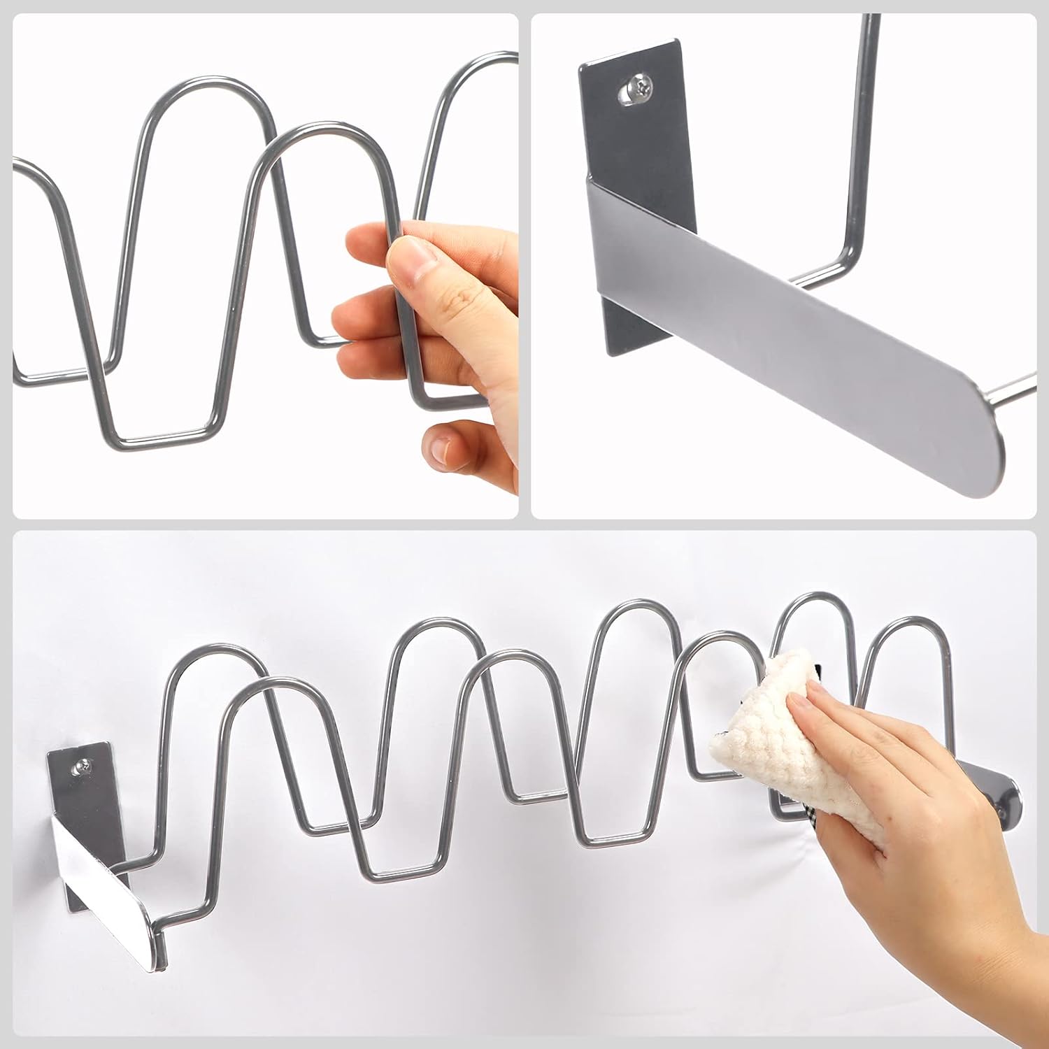 Lavezee Wall Hanging Shoe Rack Organizer 8 Pairs Sandals Slippers, Set of 2 Silver Metal Mounted Shoe Storage Holder for Wall, Entryway, Bathroom