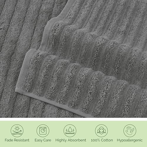 Image of Elegant Comfort 100% Turkish Cotton Corduroy Ribbed Luxury Soft 2 Pack Bath Towels 27 x 54 Inch - Ultra Plush, Absorbent, Quick Dry, Hotel Spa Quality Towels for Bathroom Essentials, Gray