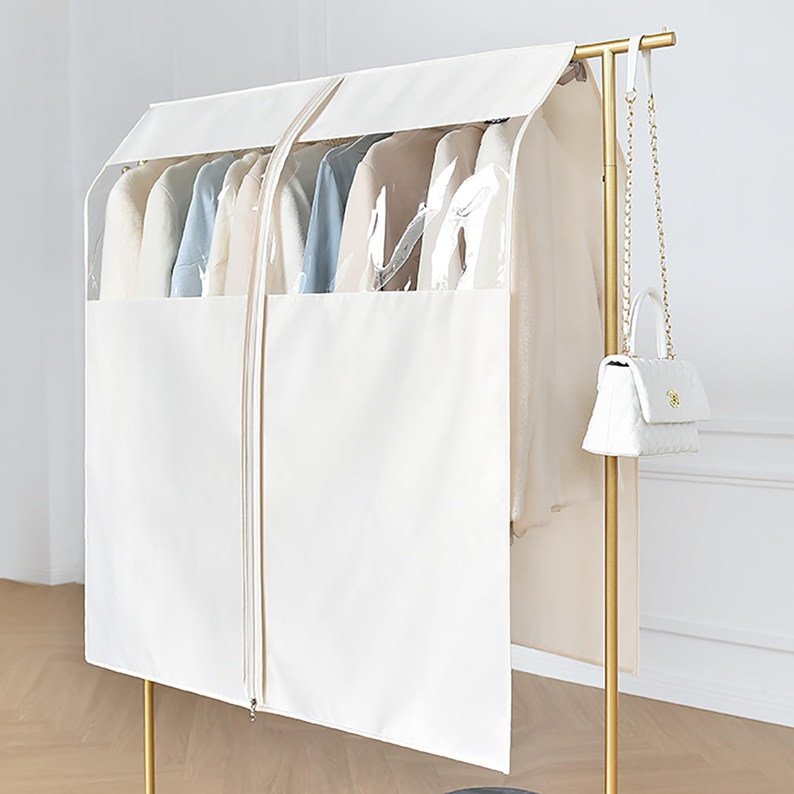 Funda para Perchas, Funda for Percha con Ventana Transparente, Bolsillo Colgante for Almacenamiento, for Traje de Gran Apertura(White,180 * 113cm/71 * 44in)