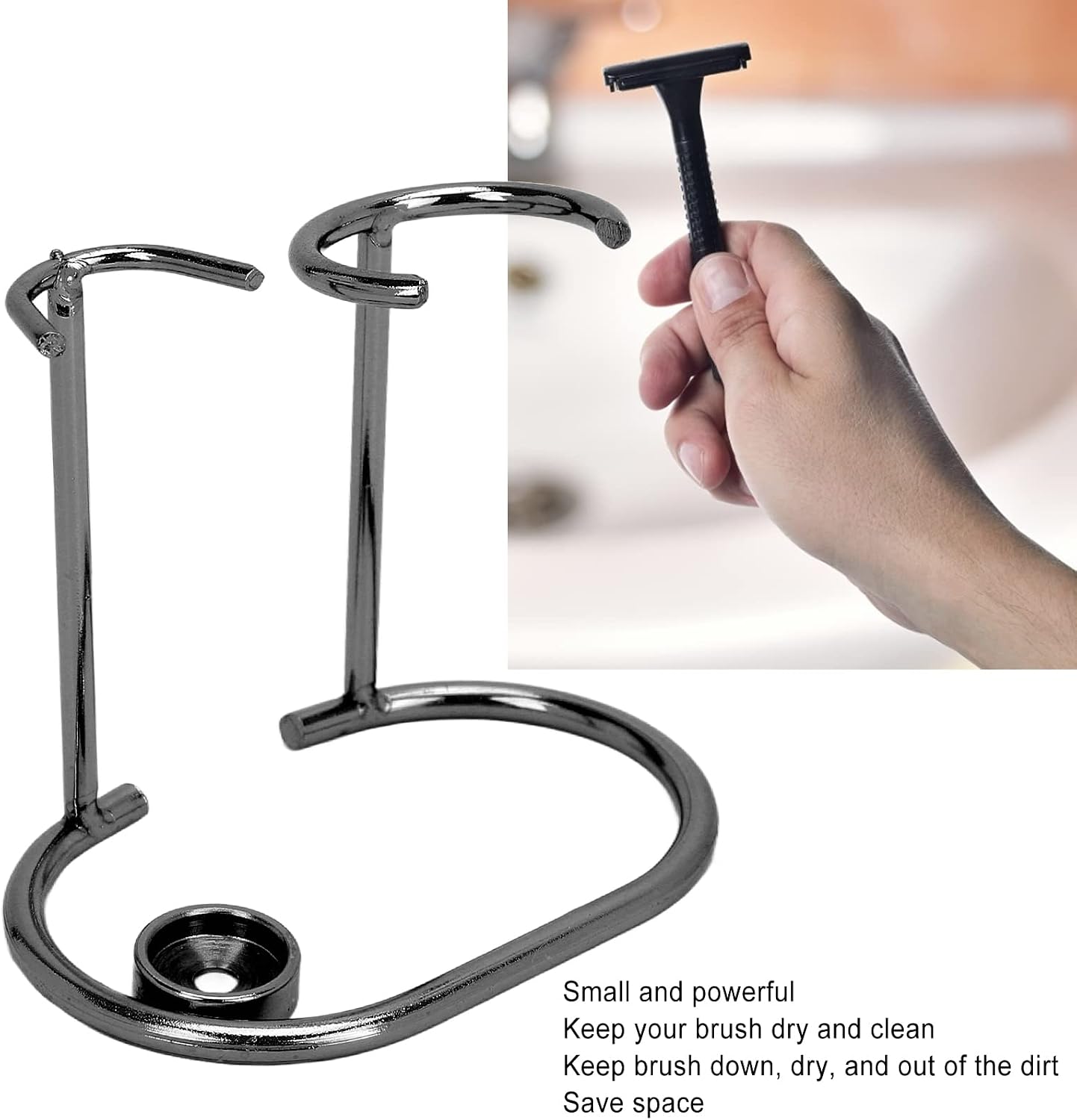 Ymiko Stand,Safety Stainless Steel Modern Design Rustless Small Portable Shaving Brush Holder Stand Shaving Stand(Black)