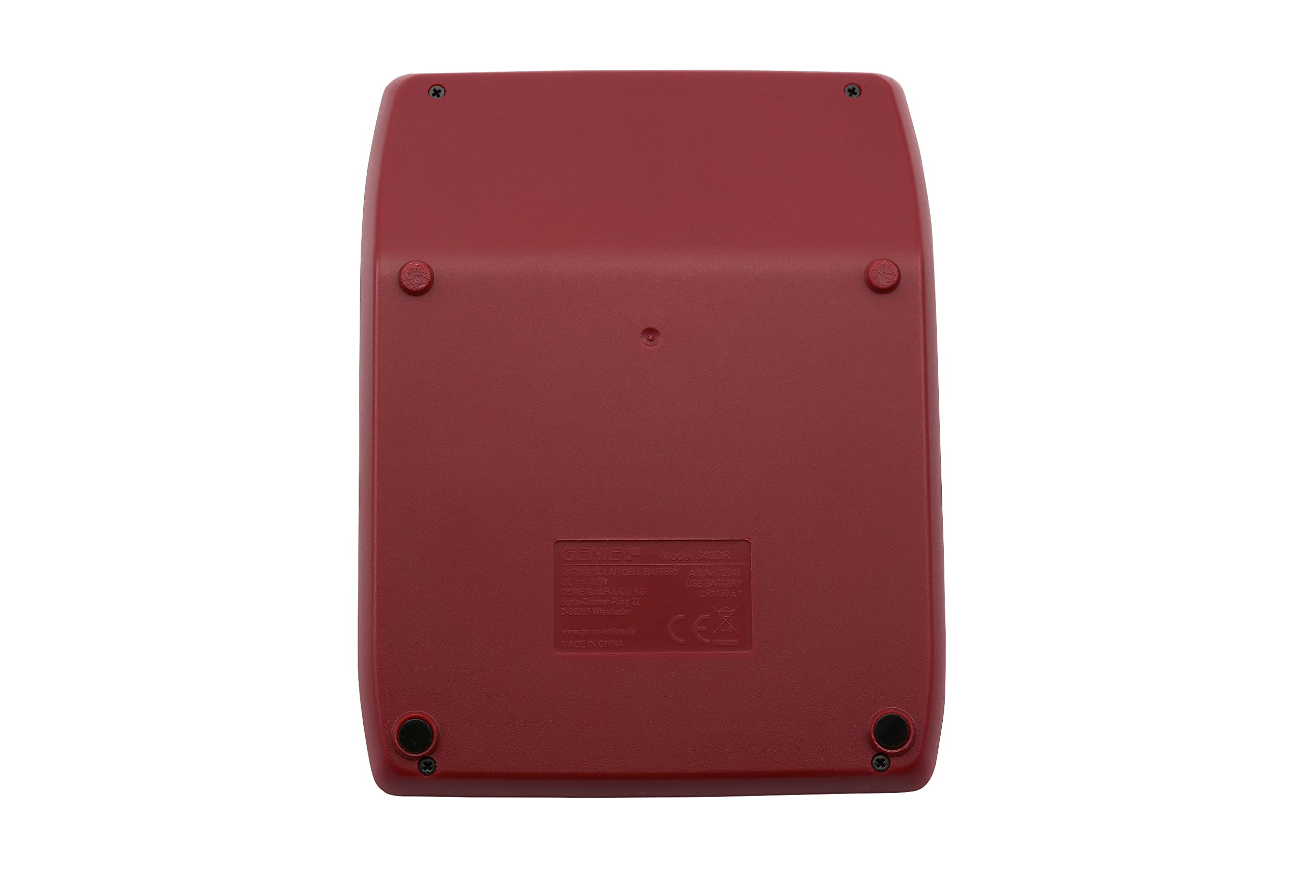 Genie 840 DR 10-cyfrowy kalkulator stołowy; Dual-Power (bateria słoneczna i bateria); kompaktowa konstrukcja; ciemnoczerwony
