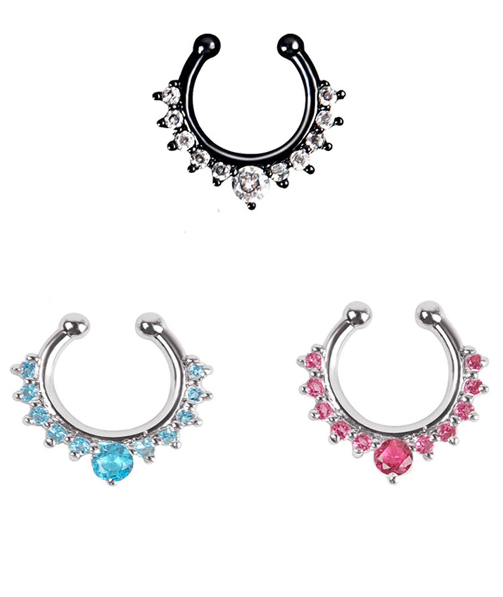 3PCS Nose Ring, Fake Nose Ring Without Piercing, Horseshoe Septum for Women, Fashion Nose Pin with Stylish Design, Silver Pink Black and Blue-image-16