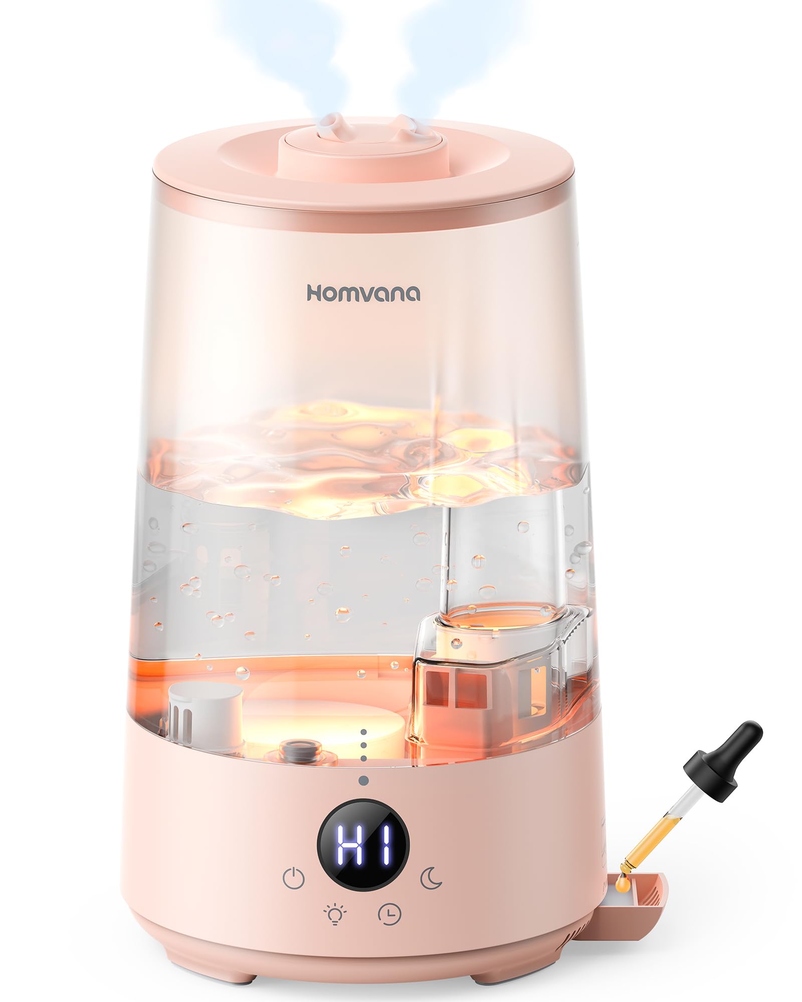 Homvana Nawilżacz powietrza do sypialni, 3,6 l, 360° Cool Mist 34 h, trwały, cichy 23 dB (SilentSpary Tech), mały, do pokoju dziecięcego, bez BPA, dyfuzor zapachów do roślin, 7 kolorów (różowy)
