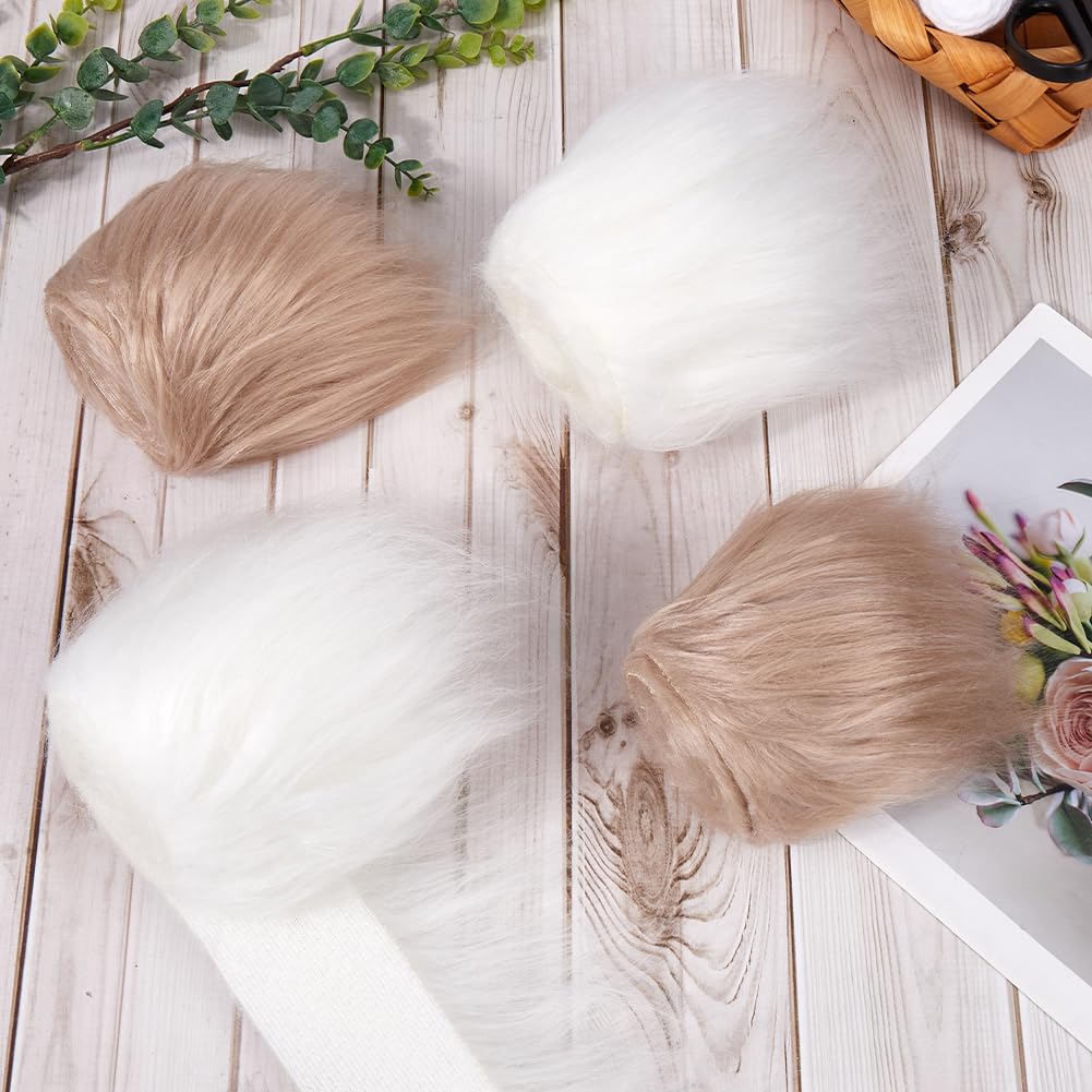 GORGECRAFT 4Pcs 150x9-15cm Faux Fur Ribbon Shaggy Faux Fur Precut Strips White Khaki Artificial Fur Fabric Fluffy Craft Fur Pieces for Gnomes Beard Santa Claus Hair Dwarf Cosplay Costume DIY Craft - Image 4