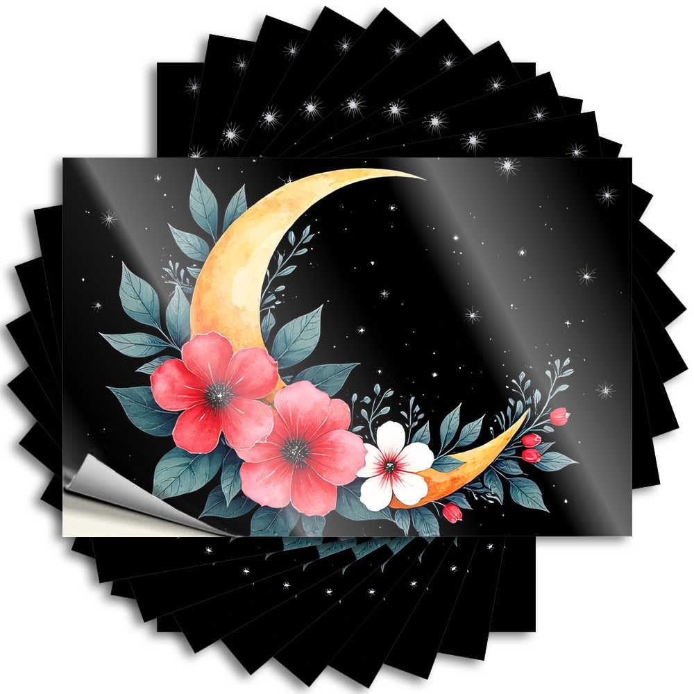 Funny Sticker Plastic, Adulting Helmet Magical Night Sky with Flowers and Moon | Dorm Decorations(6X9CM)