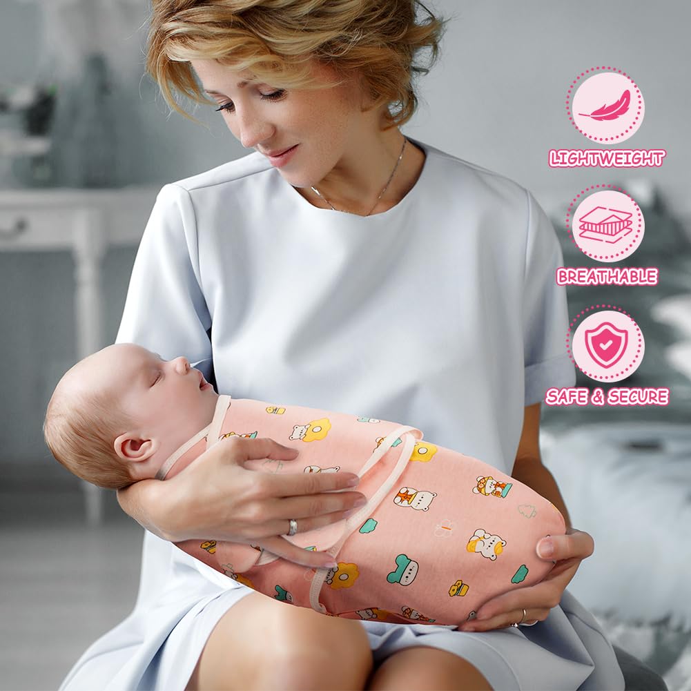 AYBUY 3 Pack Baby Swaddle Suit,Baby Swaddle Sack for 0-3 Months Newborn Breathable Organic Cotton Fabric,Baby Blanket Wrap with Adjustable Velcro Newborn Baby Gifts - Image 4
