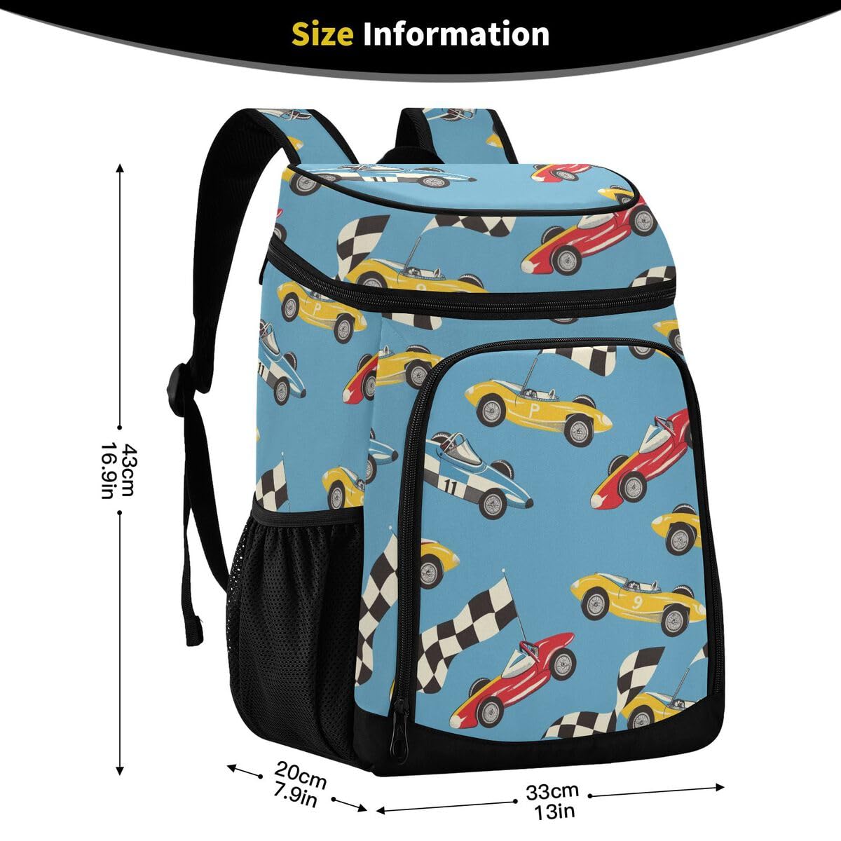 Racing Cars Cooler Backpack Leakproof Insulated Lunch Cooler Bag 30 Cans Camping Backpacks for Picnic Beach Road Trip
