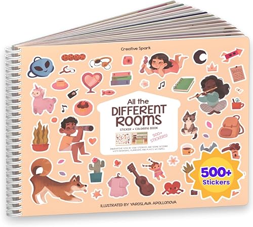 Cupkin - Calcomanía de moda All The Different Rooms + libro para colorear para niñas y niños (más de 500 calcomanías y 12 escenas) - Diseño de libro