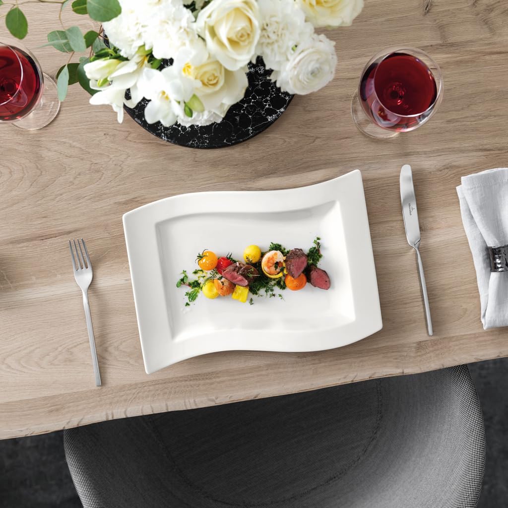 Villeroy & Boch Newwave prostokątny talerz śniadaniowy, biały, nadaje się do mycia w zmywarce, kuchenki mikrofalowej, talerze, ceramiczne, talerze obiadowe, naczynia, porcelana premium