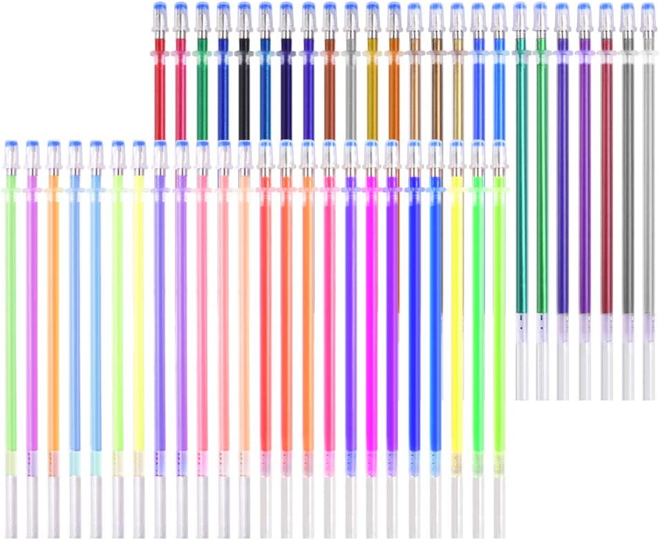 Gel Pen Refills Set 48 Colors - Glitter Metallic Pastel Neon Color Ink Refills, Gel Ink Refills for Adult Coloring Books Craft Markers Scrapbooking Painting Writing Art Drawing, No Duplicates