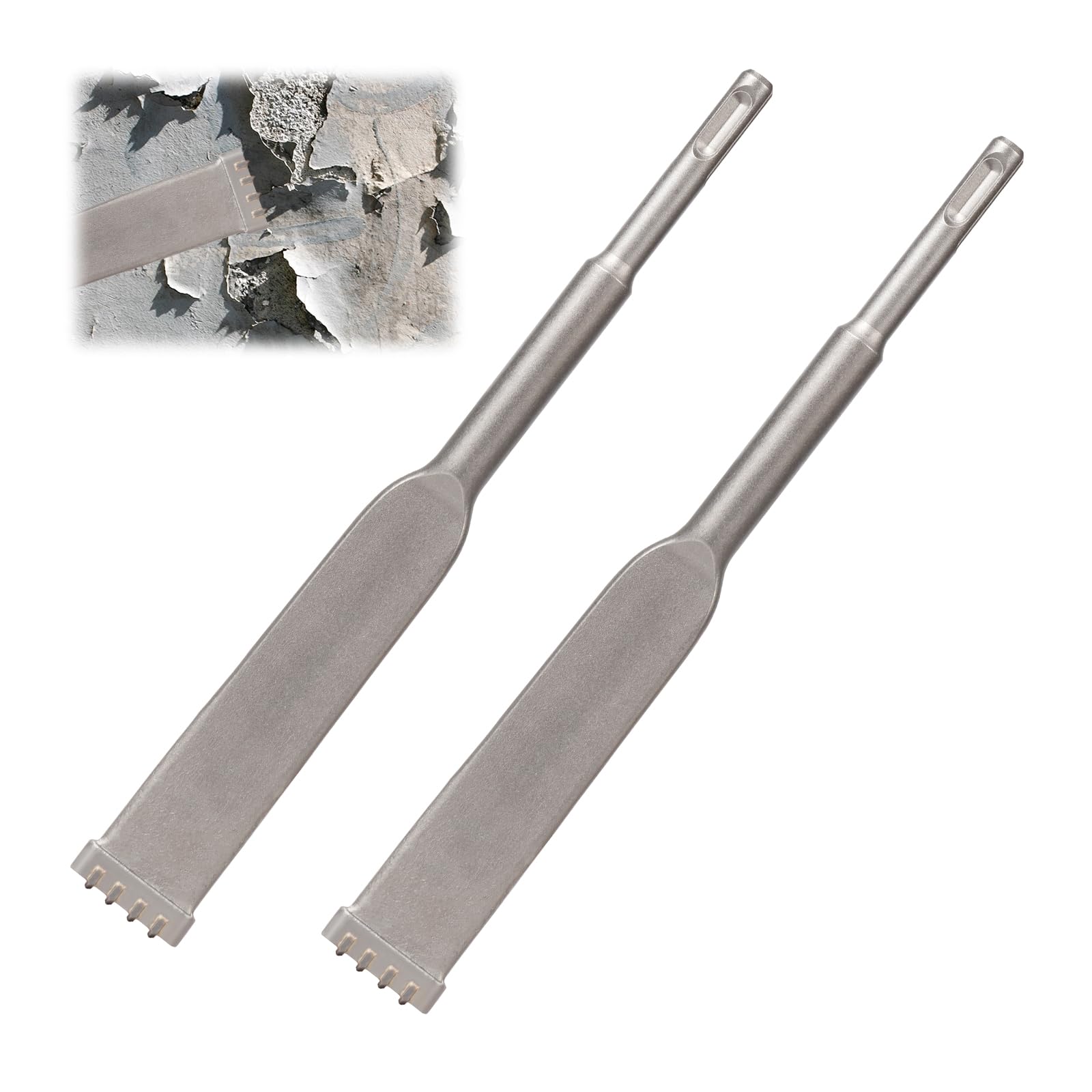 SDS Plus zestaw dłut czterozębnych, 2 sztuki, SDS Plus, okrągły trzonek 25/20 cm, dłuto udarowe ze stali stopowej, dłuto płaskie z czterema zębami, idealne do płytek, betonu, cegły (250 mm)