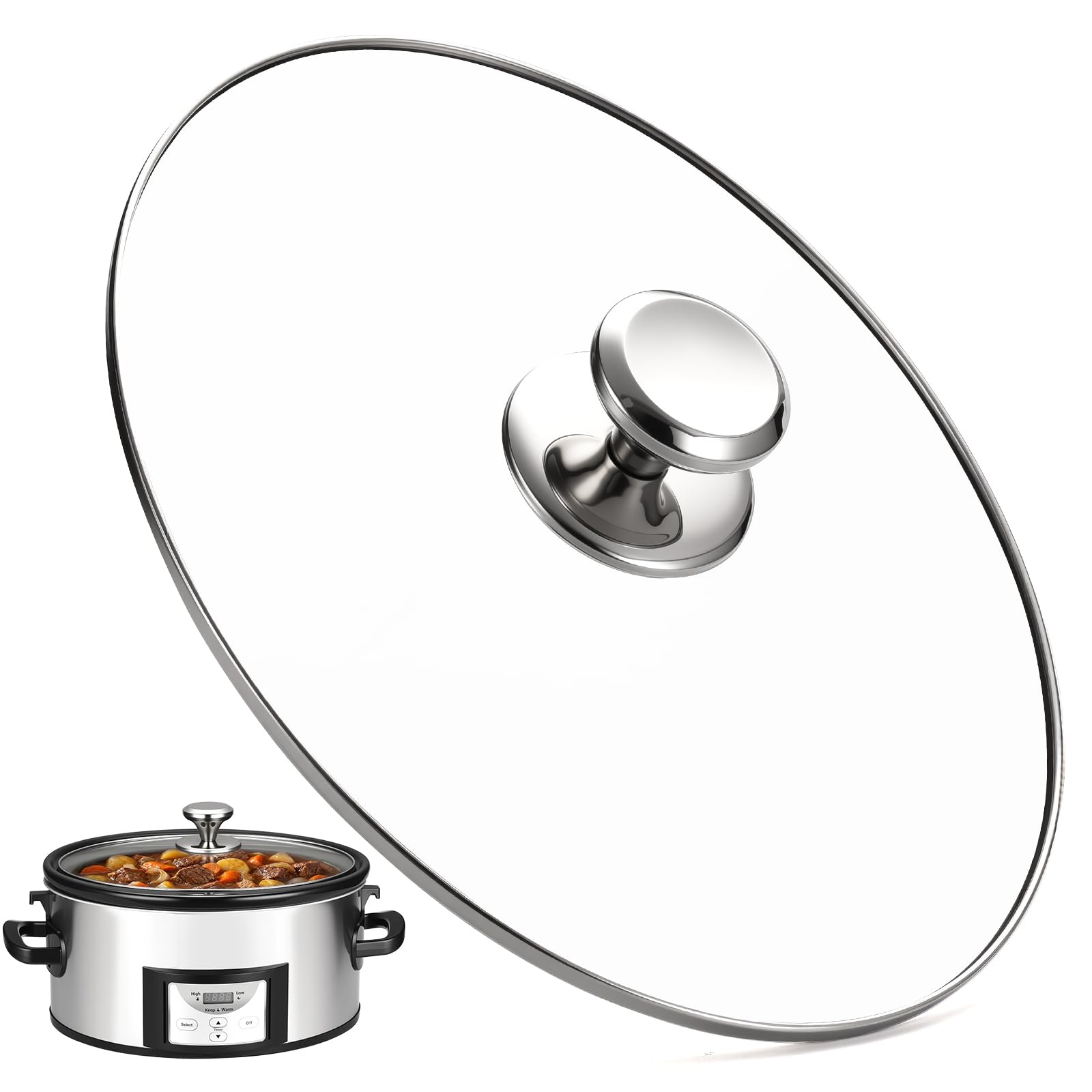 Oval Glass Lid 6 Quart Replacement for Crock-Pot 6-Quart Programmable Slow Cooker (CPSCVC60LL-S), 6qt Slow Crock Pot Lid Replacement, Clear Cooker Crock Pot Lid Part