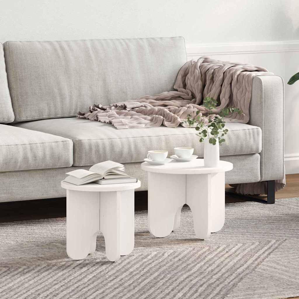 Hothingwell Couchtisch, rund, 2-teilig, weiß, Kiefernholz, massiv | Reines Design, einfache Montage, Verwendung im Innenbereich, Wohnzimmer, Pflege mit feuchtem Tuch