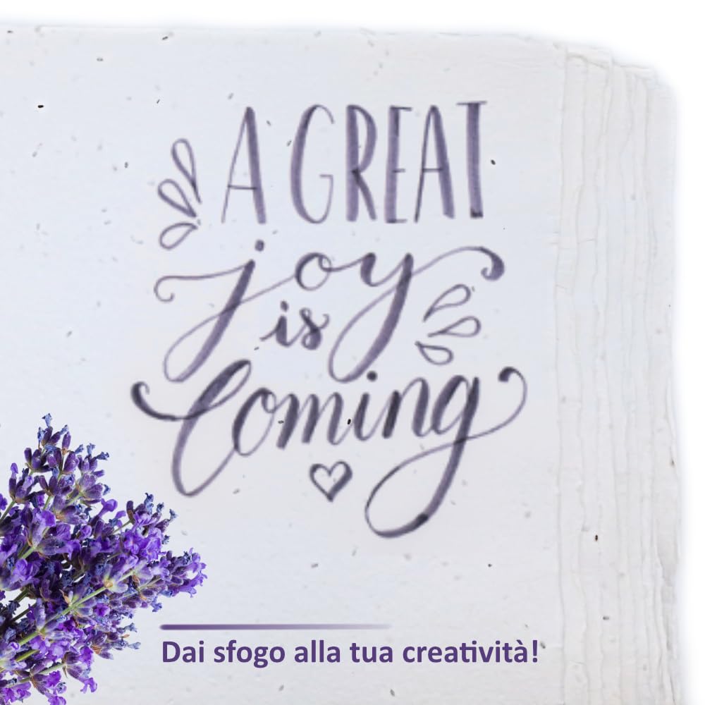 Fogli A4 in Carta Piantabile Fatta a Mano, con Bordi irregolari, 21x29,7cm, 250 g/m2, Confezione da 10, per inviti, biglietti, partecipazioni, Made in Italy (Con Semi di Lavanda)