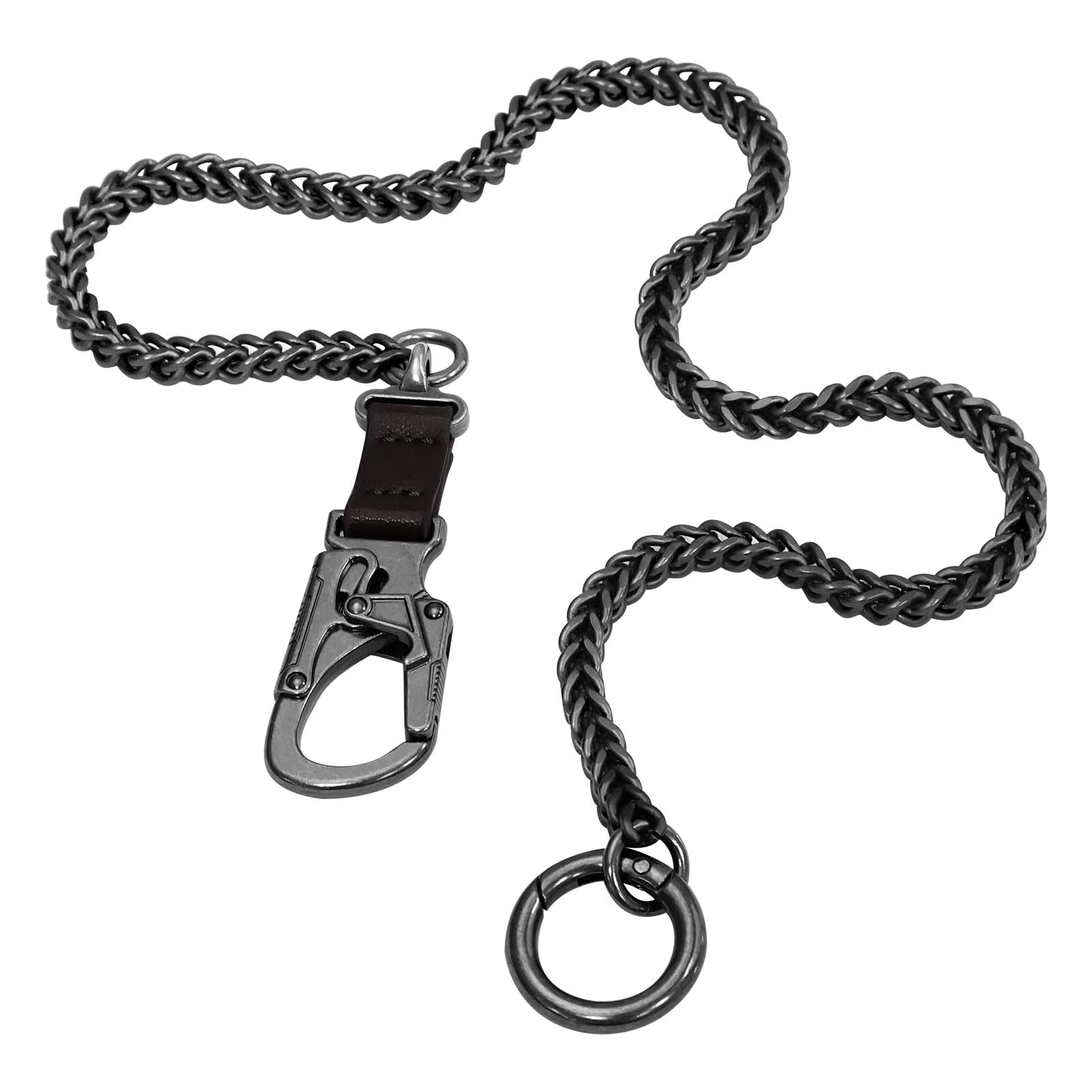 Ahiller Wallet Chain for Men Women 25" Long Stainless Steel Keychain Pant Chains with Leather link n Dual Lock Carabiner Clip