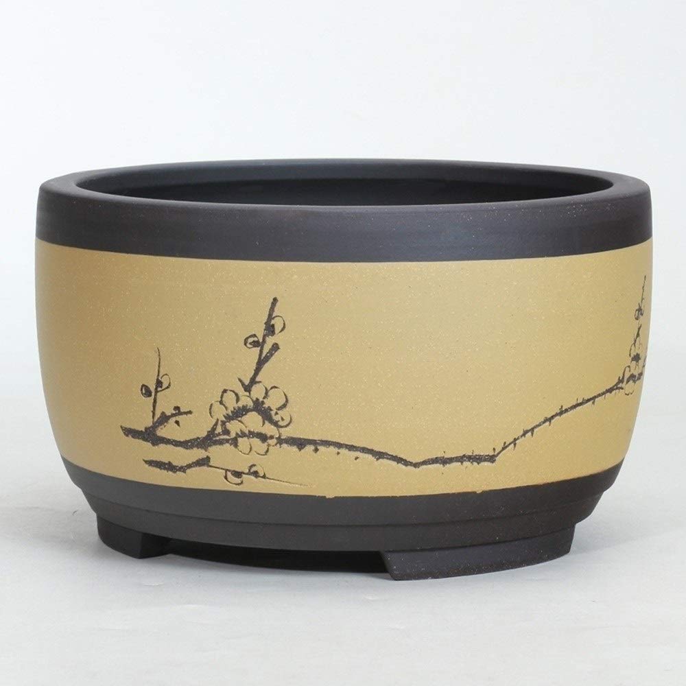 HWSY Bonsai Flower Pot Ceramic Round Large Medium and Small Bonsai Pot Green Plant Pot Drum-shaped Chinese Style Ventilation Basin Round Planter Decorative Plant Container Interesting