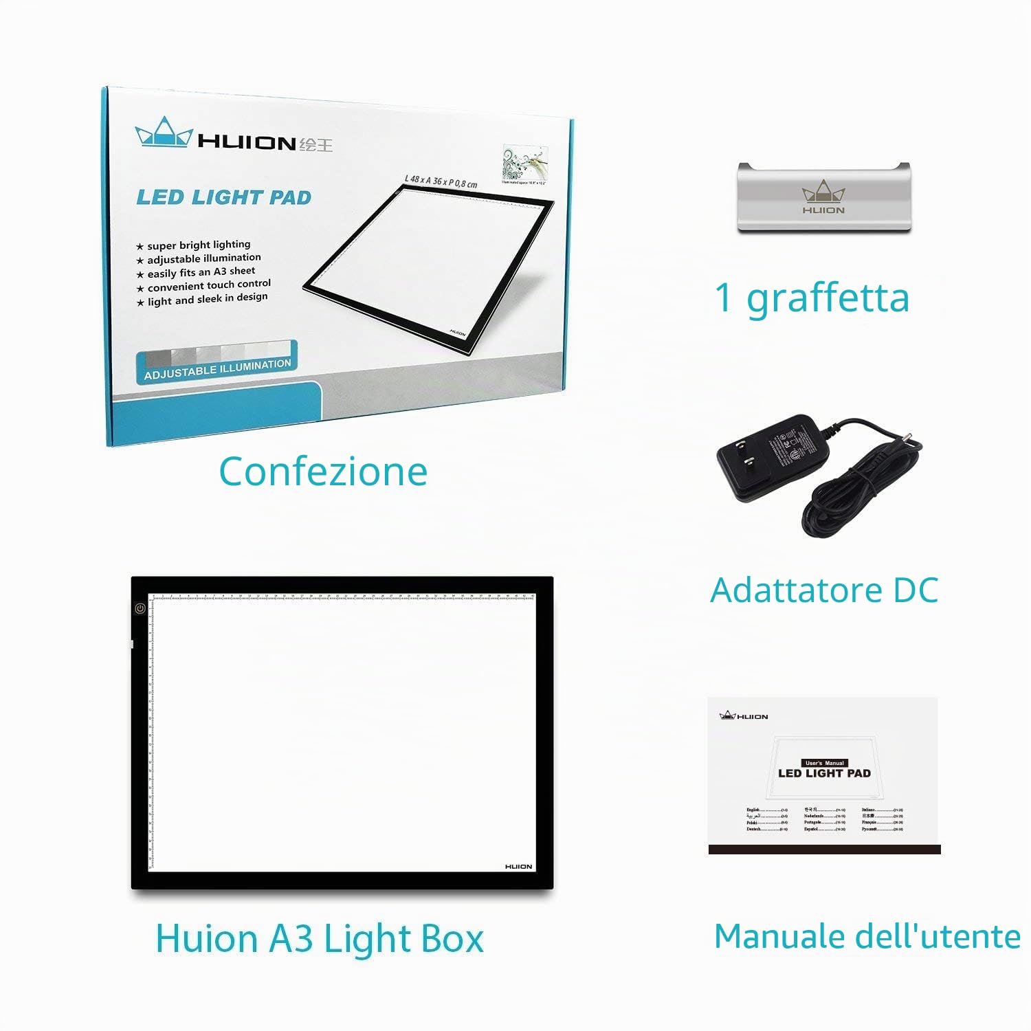 HUION Tavoletta Grafica A3 Scatola Luminosa a Binario a LED Super Luminoso con Funzione di Luminosità Regolabile Scatola Luminosa per Artigianato Tracciamento Animazione Disegno Schizzo Calligrafia
