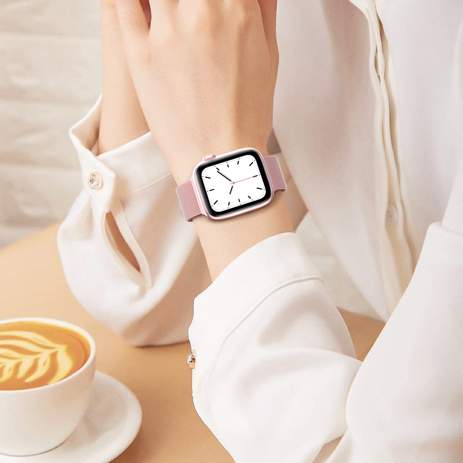 Higgs Cinturini Compatibile con Cinturino Apple Watch 49mm 46mm 45mm 44mm 42mm Donna Uomo,Cinturino Magnetiche Regolabili Doppie per iWatch Series 10 9 8 7 SE 6 5 4 3 2 1,Liscio Maglia Milanese Rosa
