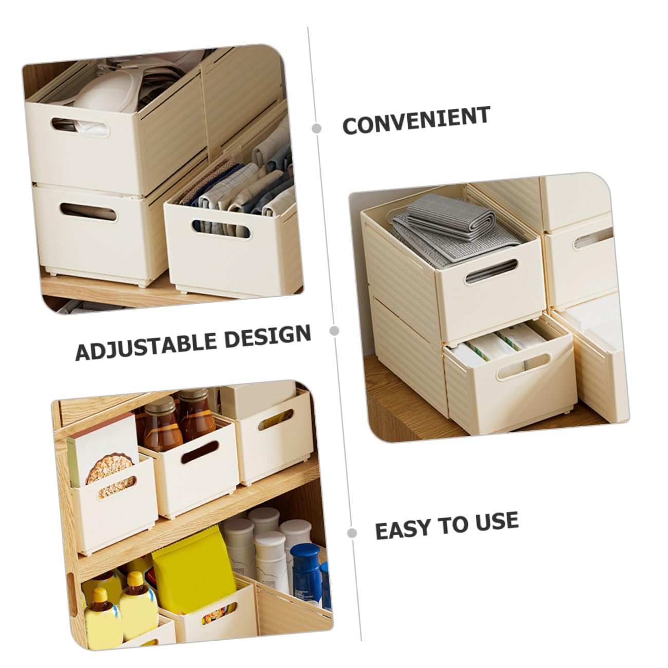 SHINEOFI 2 Cajas de Almacenamiento para Calcetines y Ropa Interior, Pp Beige, Diseño Ajustable, Uso en Oficina y Cocina, Organizador de Cajón