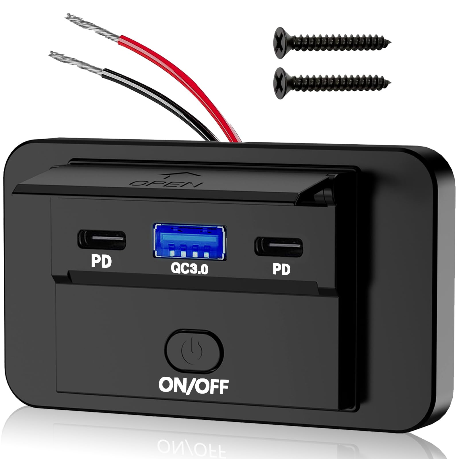 VANONE 12V USB Outlet, Dual 36W PD USB C Ports and 18W QC3.0 USB Charging Port, 12 Volt Outlet Charger Socket Wall Mount, Accessories for Car Bus Boat Marine Motorcycle RV ATV Truck Golf Cart, etc