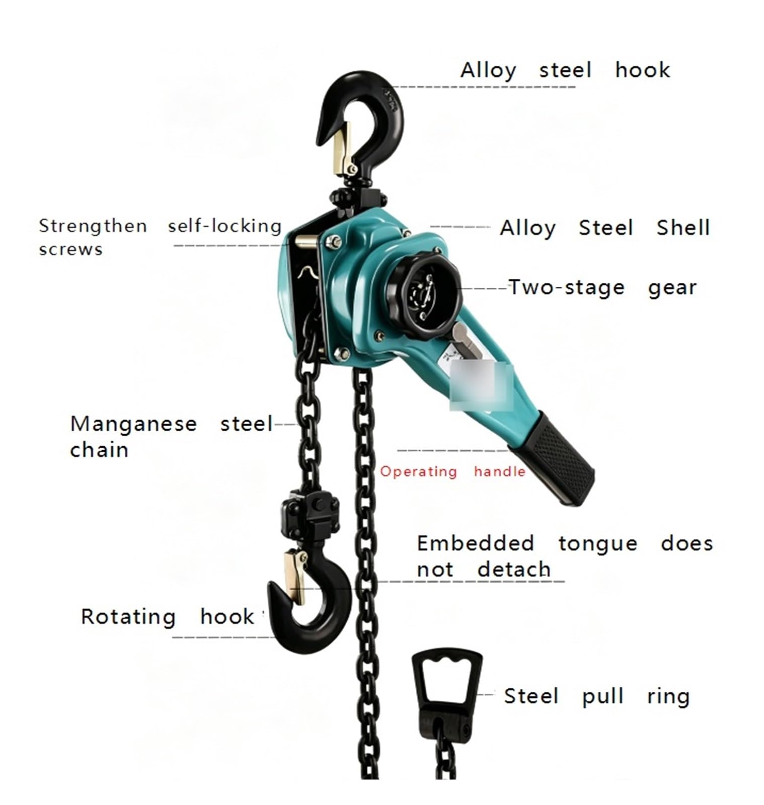 kettenzug Manueller Hebelzug, robuster Kettenzug mit Haken und Kette, for Heben und Ziehen im Baugewerbe hebelzug(1T/3M)