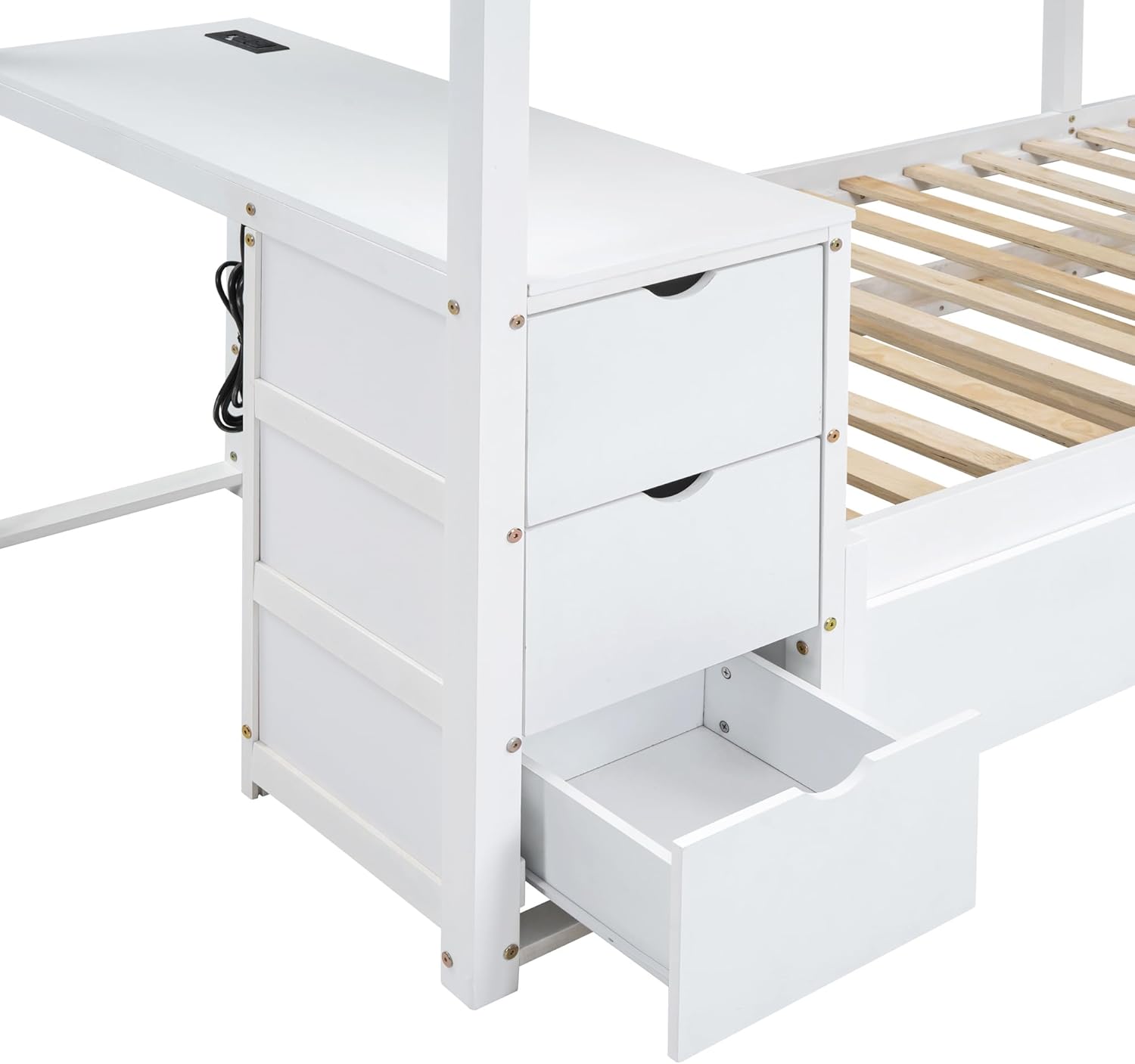 Harper & Bright Designs Twin Over Twin Bunk Bed with Trundle, Desk and Storage Drawers, Wood Bunk Bed Frame for Kids Teens Adults, White
