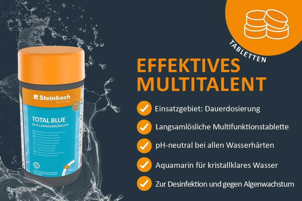 Steinbach Poolpflege-Set | Total Blue (20 g Tabs) 1 kg & Filter Balls 700 g | langsamlösliche Multifunktionstabletten | ersetzt 25 kg Filtersand | klares Wasser für Kartuschen- & Sandfilteranlagen